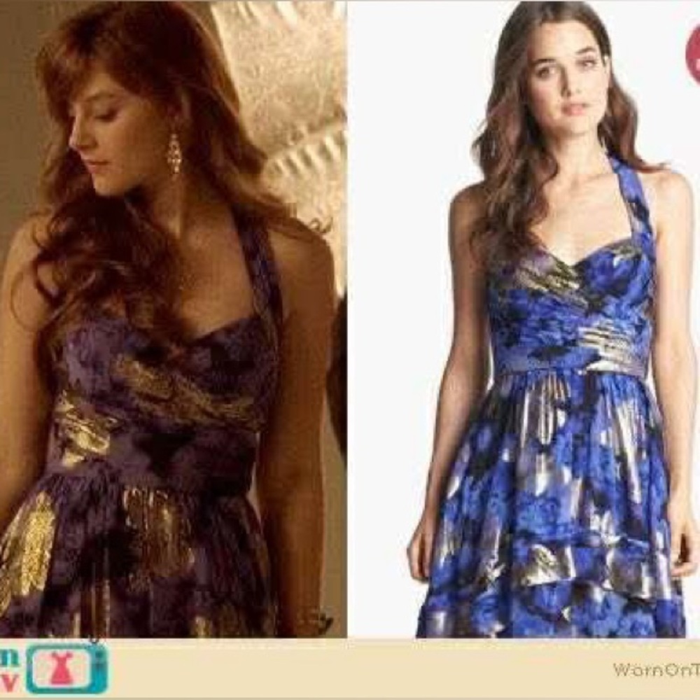 Nicole Miller metallic Purple and Gold floral Halter Dress Size 6